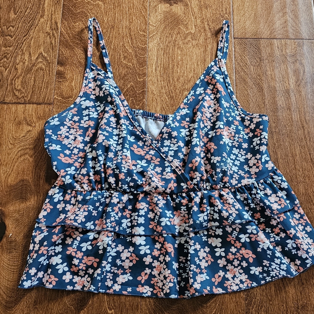 Shein Large Floral Sleeveless Top - Blue and Pink Crop